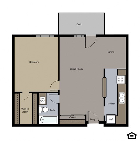 Floor plan for 1 bed, 1 bath, 789 sqft